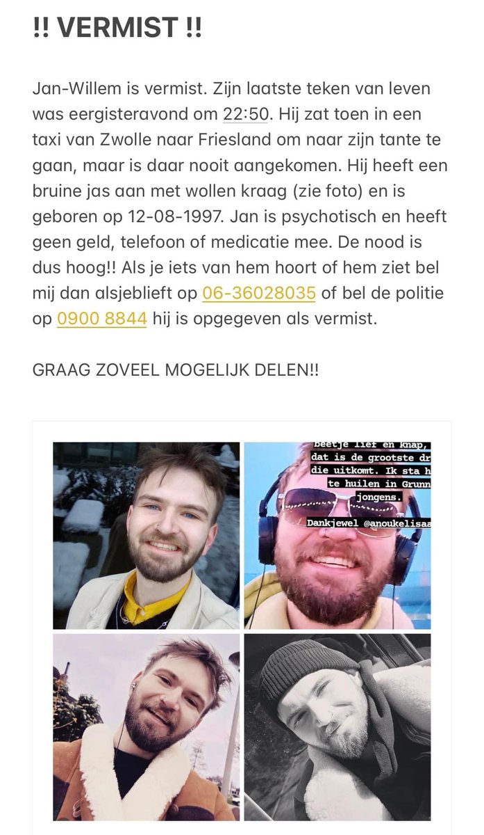 Graag zo veel mogelijk delen. Dit is de zoon van een oud-vriendin van mij.