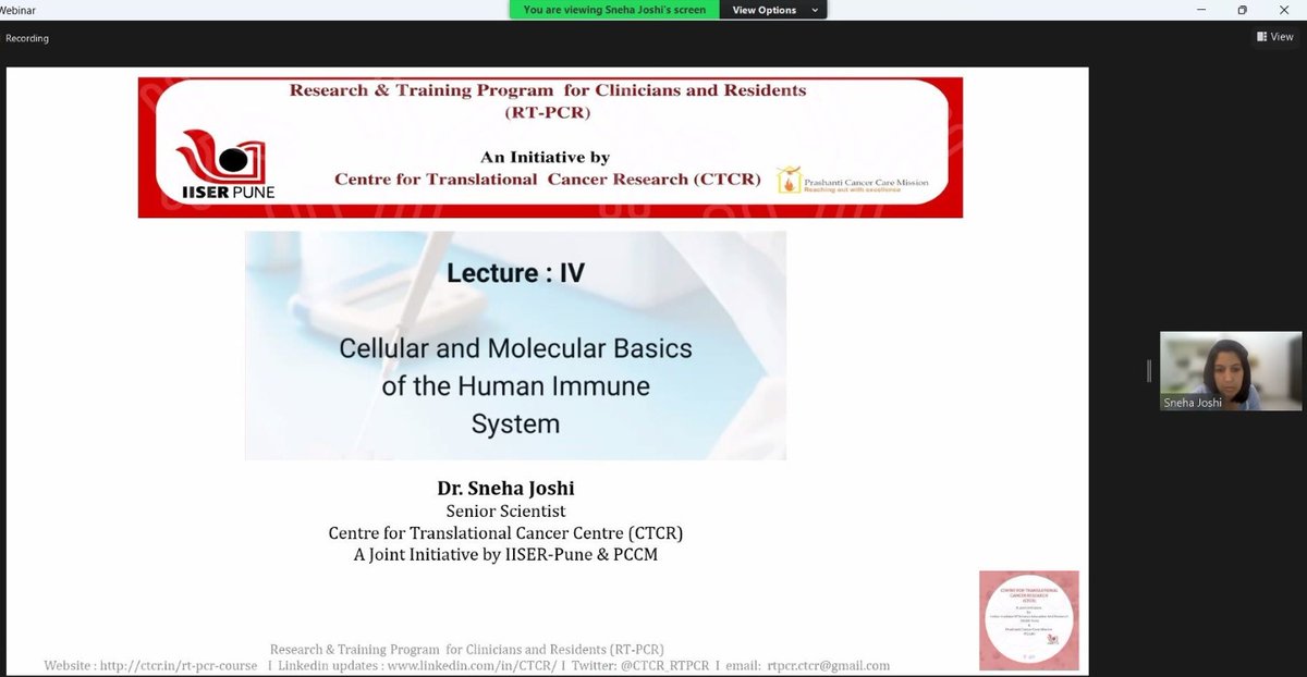 CTCR_RTPCR's tweet photo. #RTPCRcourse Immunology series is now live!
3 #lecture series on immunology begins with basics
Register: https://t.co/9mlLJigwqi
#PCCM #IISERPune
#translationalresearch #cancerimmunology #immunology #clinicianscientist #basicbiologyforclinicians #immunotherapy #training https://t.co/2Zlg9FjuVW
