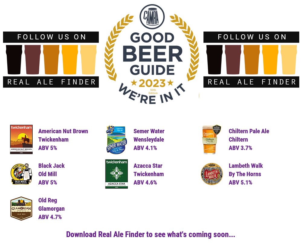 On the bar today @The Willoughby Arms! Beer Board: goo.gl/k6fCZp #goodbeerguide @CAMRA_Official @TwickenhamAles @Wensleydale_Ale @ChilternBrewery @OldMillBrewery @ByTheHornsBrew @GlamBrewingCo #RealAleFinder