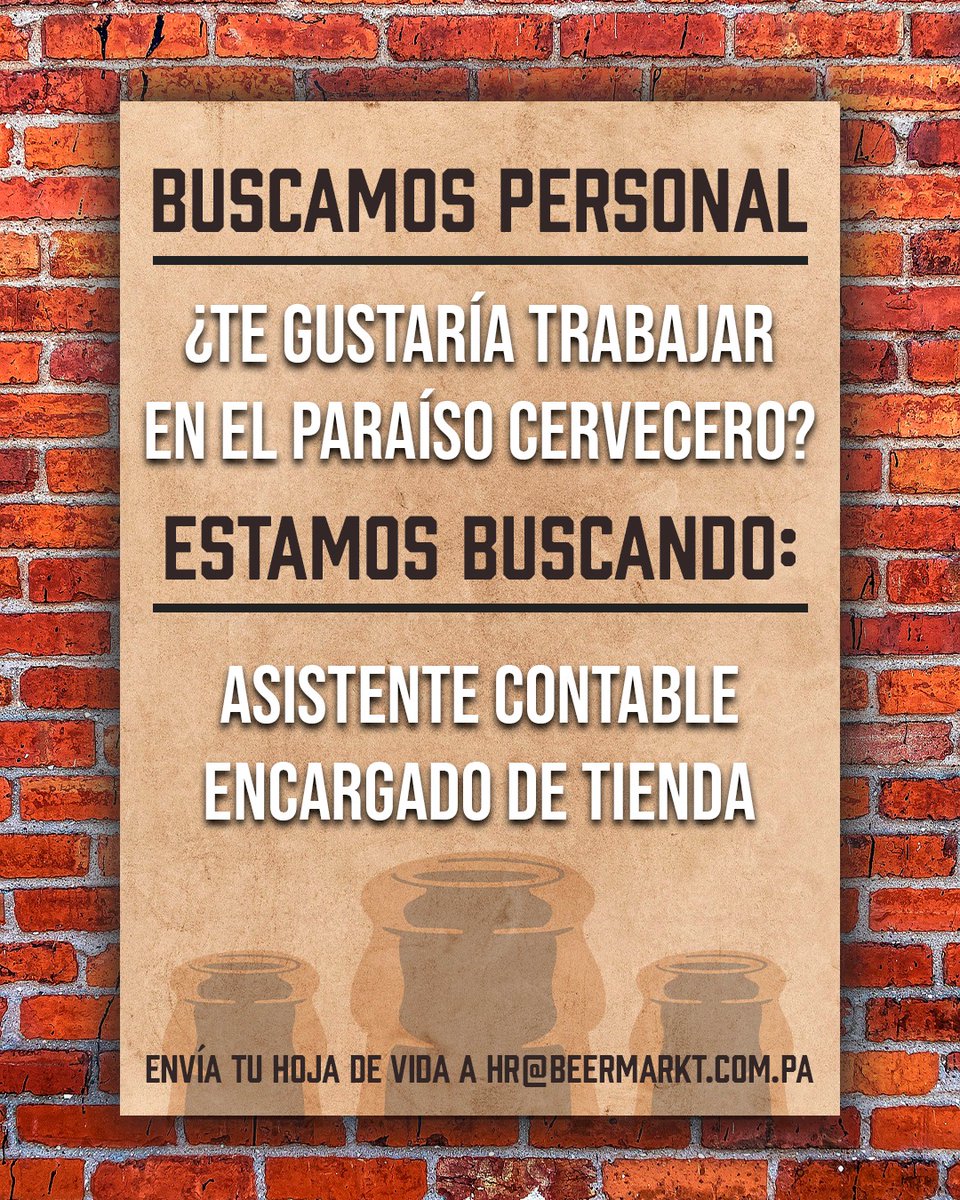 Beermarktpanama's tweet photo. ¿Te gustaría ser parte de nuestro equipo de beermarkt?
Envíanos tu CV a hr@beermarkt.com.pa https://t.co/McPw8z53kH