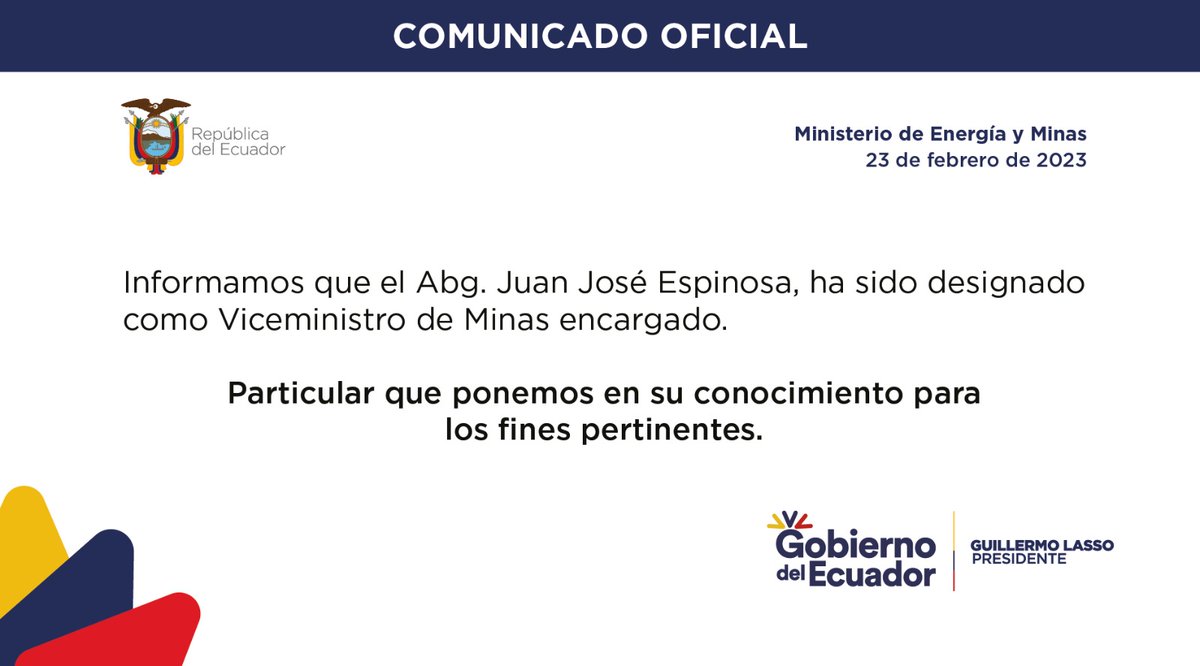 📍[COMUNICADO OFICIAL]📄

📌Esta Cartera de Estado informa sobre la designación del Titular encargado del Viceministerio de Minas.

🟢 Conozca más detalles en⤵️