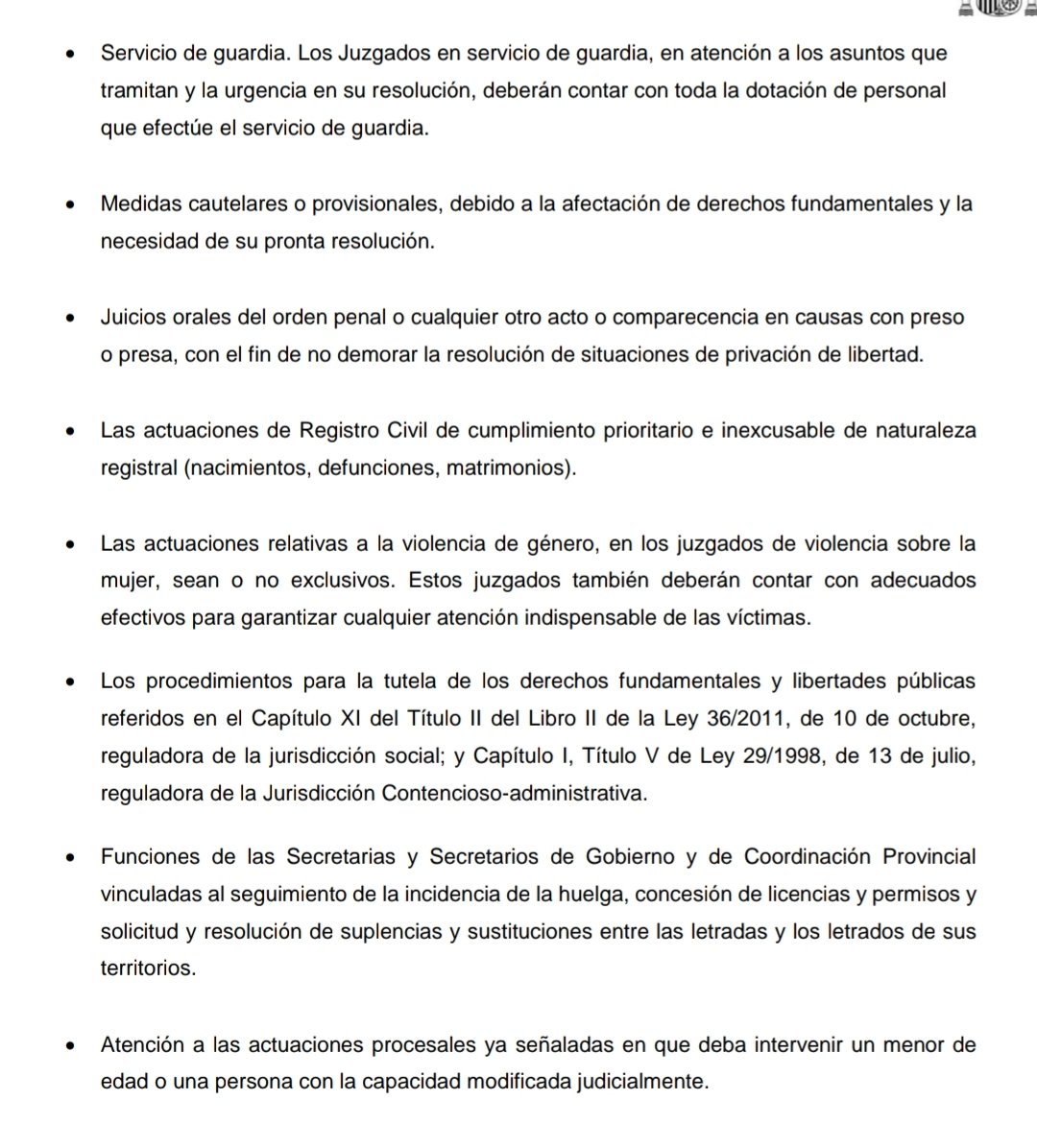 Voy a dejar por aquí los servicios mínimos que fijó cierto ministerio que pensaba que la #huelgaindefinidaLAJ era un farol y le daba exactamente igual lo que pasase en los juzgados de los 4 gatos que iban a secundar. Porque parece que ahora se están arrepintiendo. 🙄