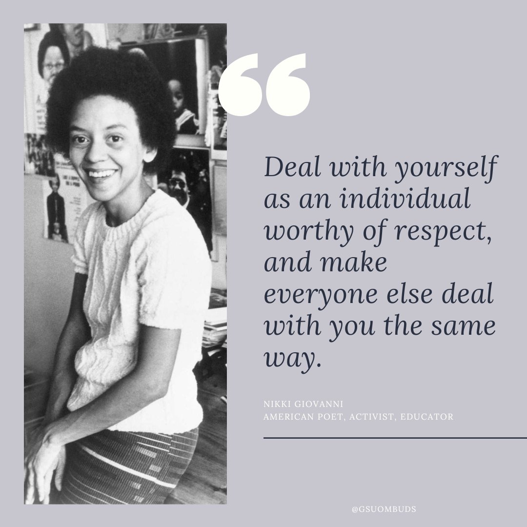 American poet and activist, Nikki Giovanni, rings in our last week of #BlackHistoryMonth. In recognition of her work for the African American Community, we celebrate her message of self-respect and valuing ourselves.