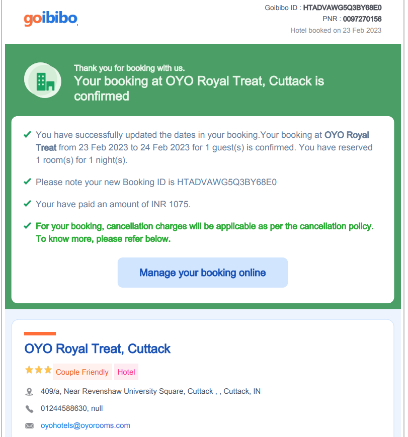 ShittyOak's tweet photo. @goibibo @GoibiboSupport 
Kindly check into this Booking ID - HTLDVAWG5Q3BY68E, the person is standing outside the hotel premises and hotel staff is denying entry by saying "No communication from GOIBIBO"

Also tried calling customer care and was on hold for more than 10 mins. https://t.co/e8Zhbok8Zo