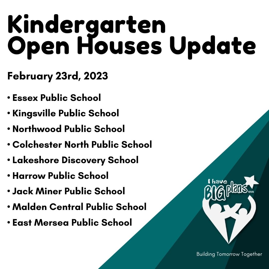 Kindergarten Open Houses at most GECDSB elementary schools will proceed as scheduled for tonight starting at 5:00 p.m. Elementary schools that were closed today due to power outages will now host Open Houses on Thursday, March 2nd.