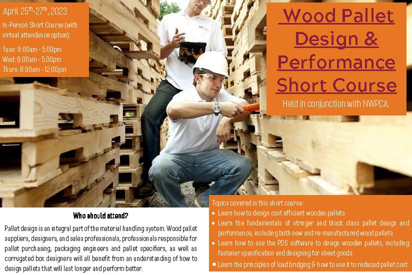CPULD is partnering with NWPCA to offer Wood Pallet Design &amp; Performance. This 2.5-day short course will be held in person on April 25th-27th in Blacksburg, VA. Please visit here to register: unitload.vt.edu/education/cont…
 
#VT #palletlife #continuingeducation #nwpca #woodpalletdesign