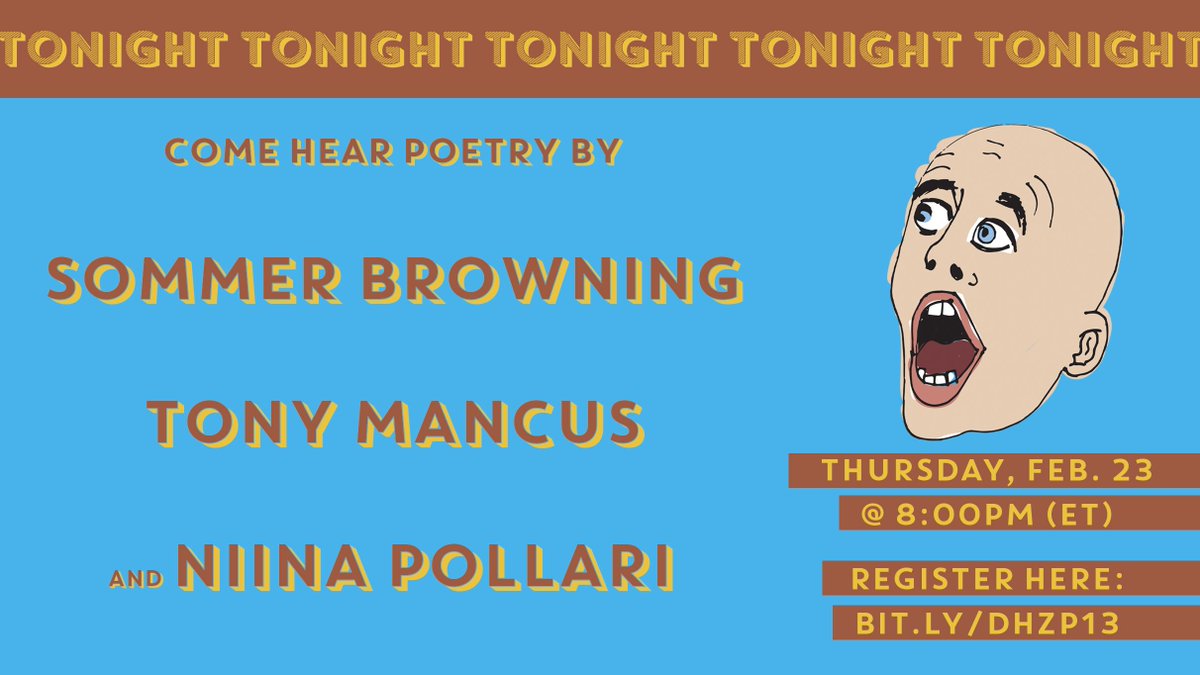 The David Has Zoom Pro Reading Series (@davidhaszoompro) on Twitter photo This amazing reading is happening TONIGHT! At 8:00 (et)! Stay in and tune in to hear @heartbarf, @vagtalk, and <a href="/tmancus/">Tony Mancus</a> read their amazing work. Looking forward to seeing all of Twitter there! This amazing reading is happening TONIGHT! At 8:00 (et)! Stay in and tune in to hear @heartbarf, @vagtalk, and <a href="/tmancus/">Tony Mancus</a> read their amazing work. Looking forward to seeing all of Twitter there!