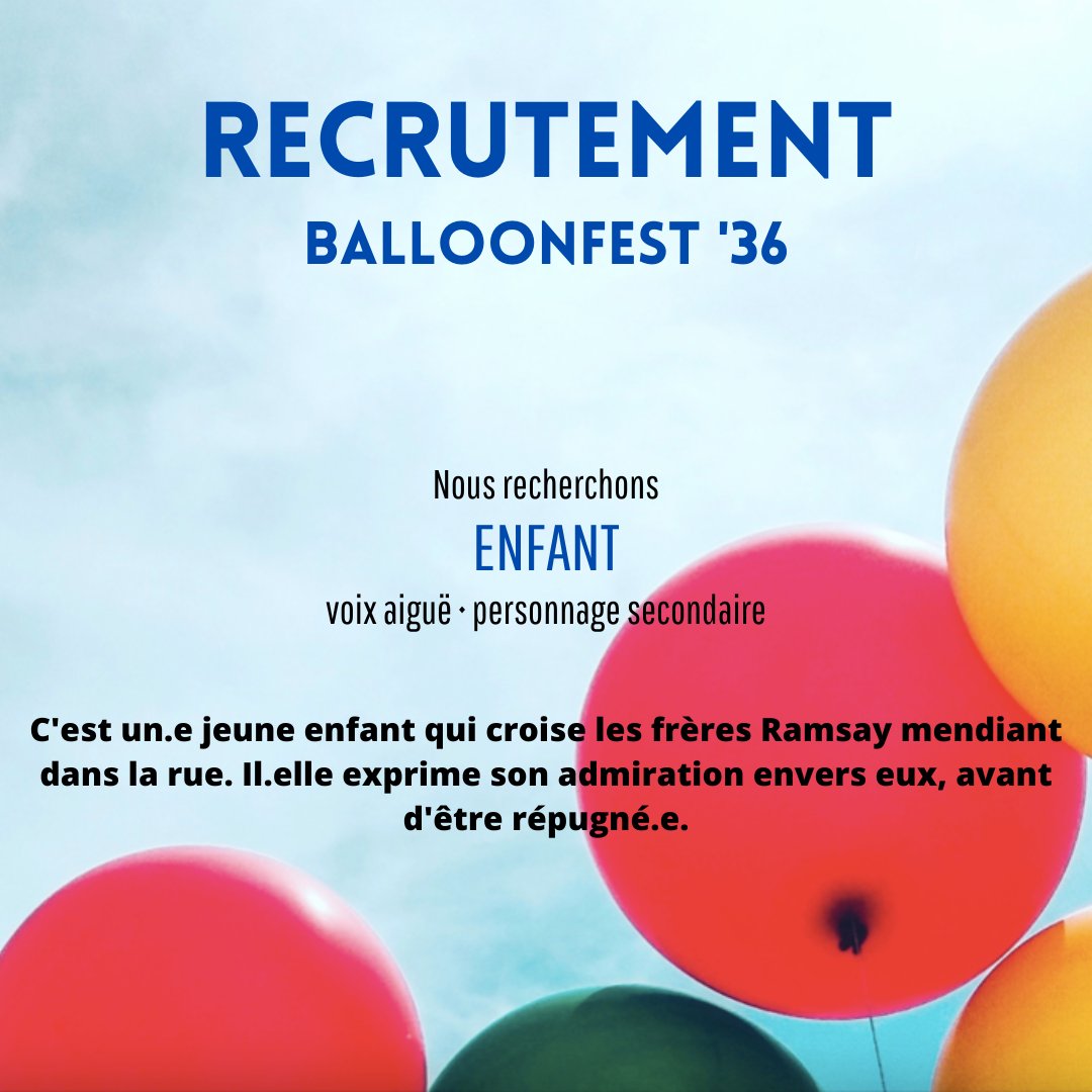 balloonfest36fs's tweet photo. À partir d'ajd, nous mettons régulièrement en lumière des rôles disponibles pour #balloonfest36.
Voici 3 des rôles ouverts parmi les 23 du casting.
⬇️Rejoignez pour plus d'infos !⬇️
https://t.co/TbUd9lJhvA

#fiction #sonore #eco #ecologie #audio #doublage #désastre #fs #fandub https://t.co/Sg0nTm4KB5