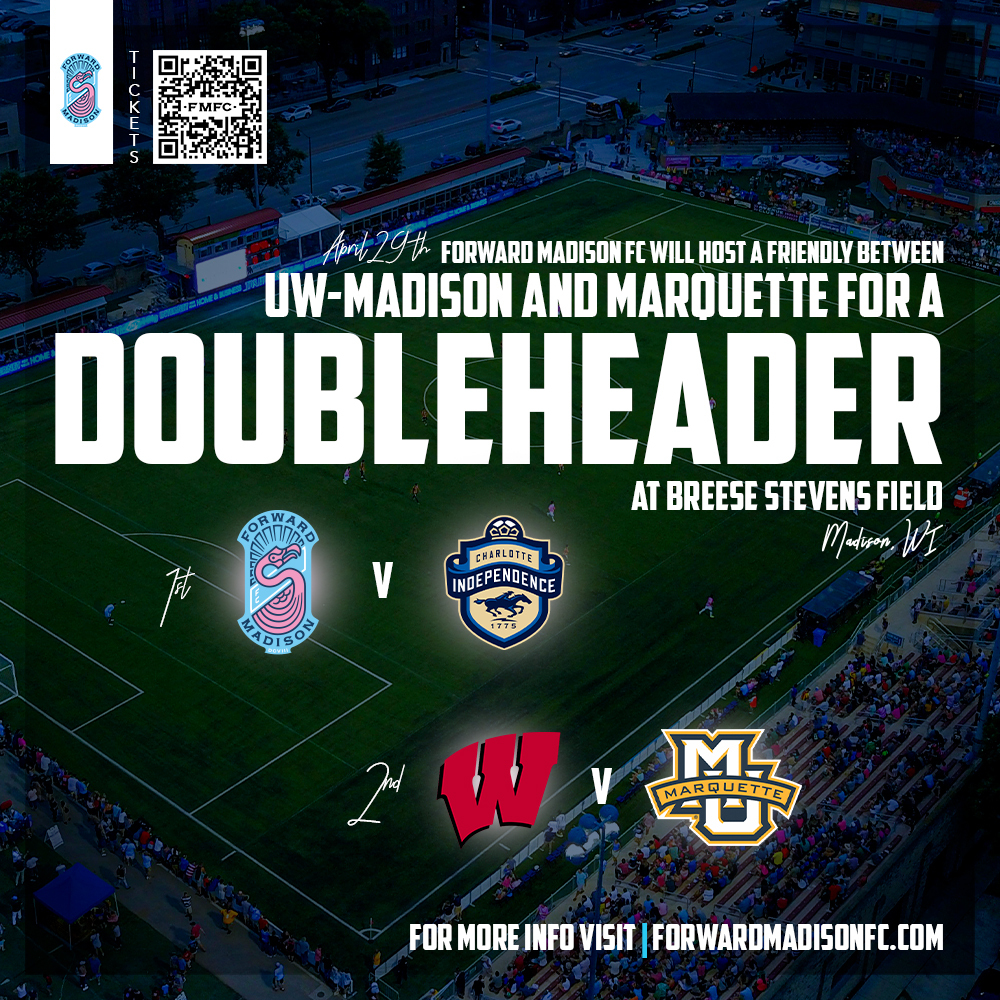 We're doubling down on matches on April 29th! ⚽⚽ 

Immediately following our matchup against @independence , we'll be hosting @uwmadison vs <a href="/marquettesoccer/">Marquette Soccer</a> for even more Wisco footy action. 

📰 bit.ly/3ZdYXyl