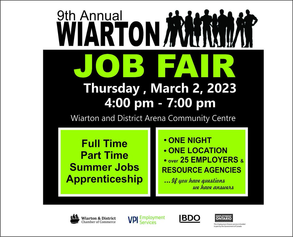 CountyofBruce's tweet photo. Upcoming job fairs in our area:
> Kincardine Job Fair &amp; Career Expo - March 2 from 3PM to 7PM at the Davidson Centre
> Wiarton Job Fair - March 2 from 4PM to 7PM at the Wiarton &amp; District Arena Community Centre
#BruceCounty #Hiring #JobOpportunities #CareerOpportunities https://t.co/rGzCn6rZSb