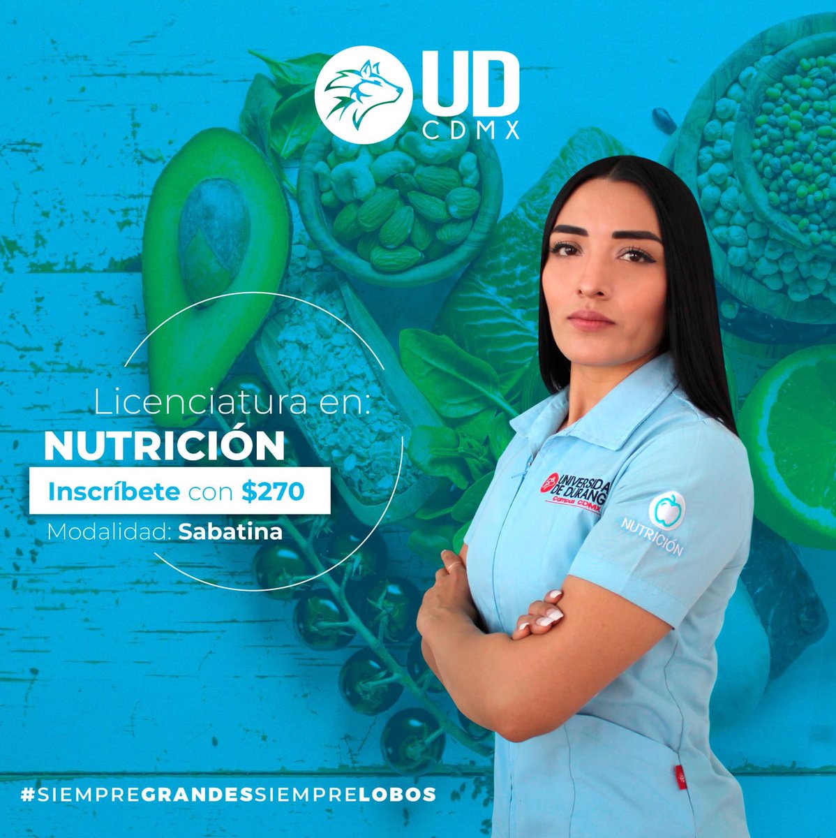 udcdmx's tweet photo. Universidad de Durango campus CDMX

Estudia la Licenciatura en NUTRICIÓN
Modalidad: sabatina 8:00 a.m a 2:00 p.m

Descuento del 70% en tu 1ra. inscripción.

¡Inscríbete ya!

+INFO.
📲 55 3641 4637 o click: https://t.co/ZclkgvOUOK👈

#siempregrandes #siemprelobos https://t.co/VujDsSpHEw