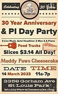 MPCheesecake's tweet photo. As long as you're home today, put this on your calendar! And invite friends/share if possible [tiny budget over here!]? Our annual PI Day Party AND 30th Anniversary Celebration! March 14th, $3.14 slices all day! #PiDay 
https://t.co/WaN9Pcaf0r
Or
https://t.co/uZJp1iJeCD https://t.co/3xXL1WxxHG