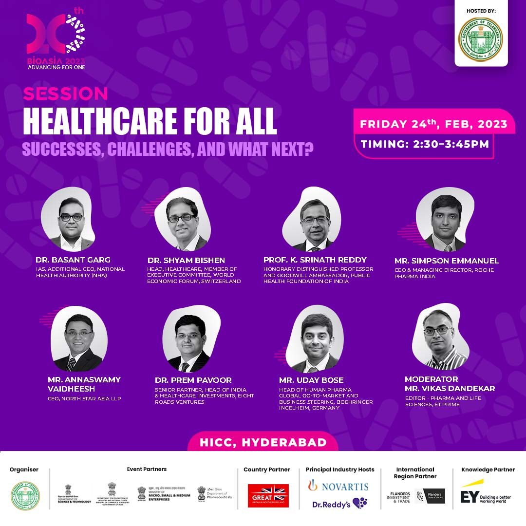 BioAsiaOfficial's tweet photo. Join us at BioAsia2023 and be a part of a fascinating discussion with global visionaries on the Success, Challenges, and Future of Healthcare For All.
#BioAsia #HealthcareForAll #SuccessAndChallenges #FutureOfHealthcare
Date : 24th Feb 2023
Timing : 2:30 - 3:45pm https://t.co/fQ4ijzHzqZ