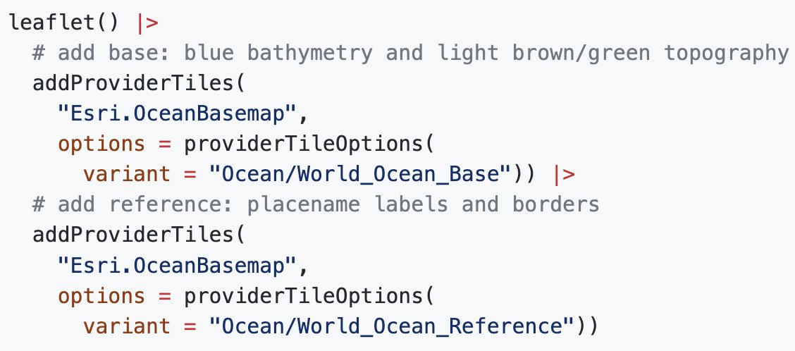 ben_d_best's tweet photo. Having trouble with Esri.OceanBasemap in rstudio::leaflet. Here's a workaround to the tile server endpoint changing 🗺️🌊
https://t.co/9dEAL69LA5 https://t.co/ilc0wP6GwR
