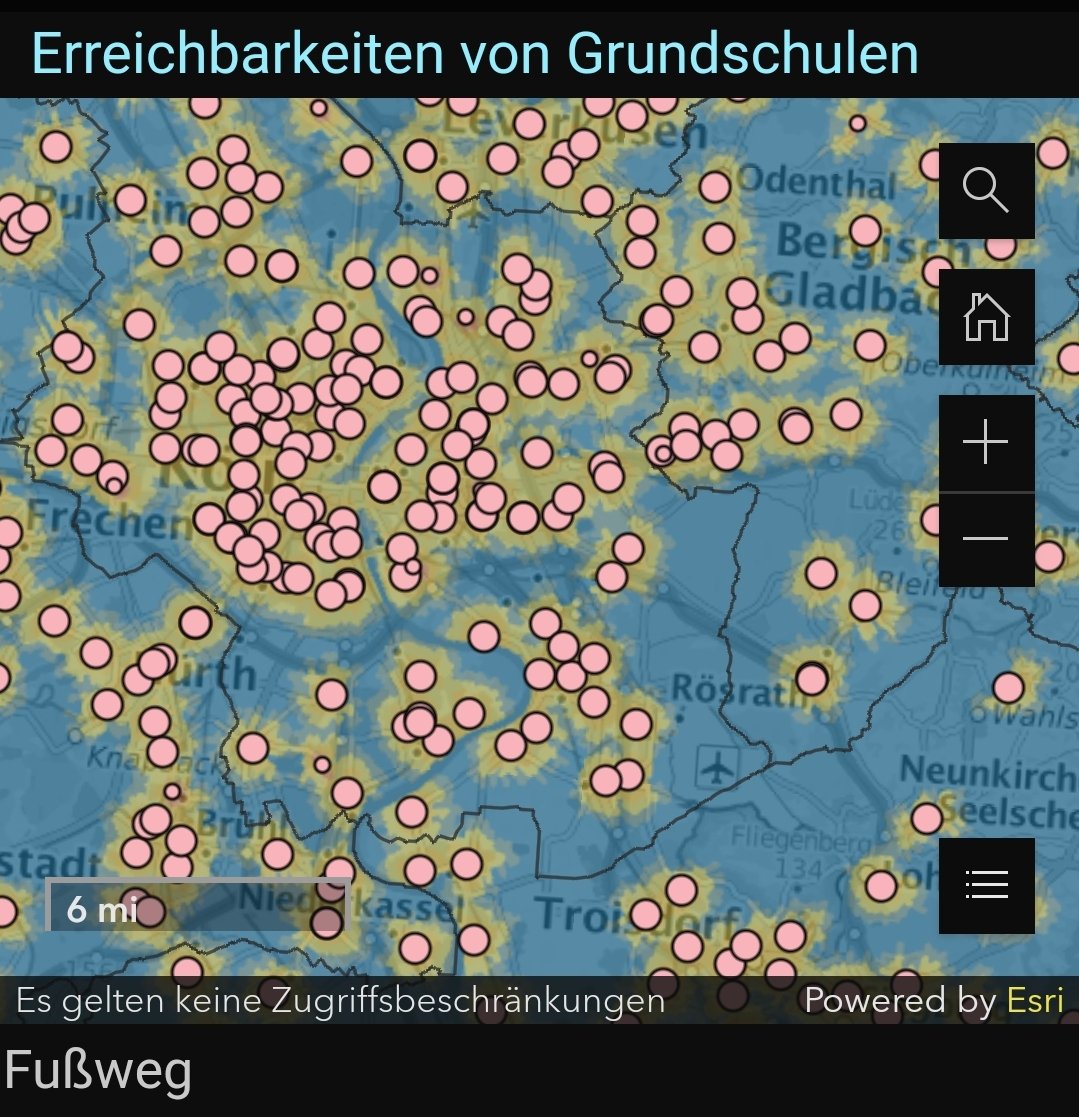 In weniger als 15 Minuten zu Fuß in die #Grundschule laufen? Das ist die Ausnahme in #NRW. 
Die interaktive Schulkarte von <a href="/ITNRW/">IT.NRW</a> zeigt die Potentiale georefenzierter Daten und stellt Erreichbarkeiten für Schulen dar. 👍
<a href="/Esri_de/">Esri Deutschland</a> 
it.nrw/node/113164