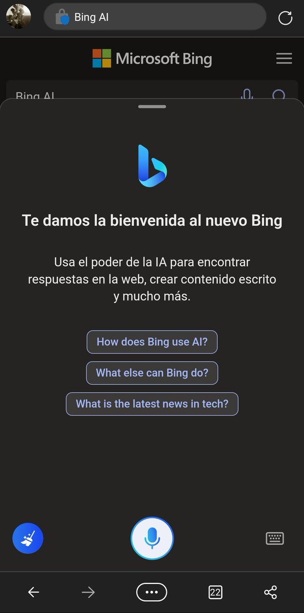 KevinDominRiq's tweet image. Me acaban de dar acceso a la versión de Bing AI desde Edge en mi celular Android, la verdad se siente mucho más cómodo usarlo desde el móvil para mí.

#BingAI 
#android
#edgedev
