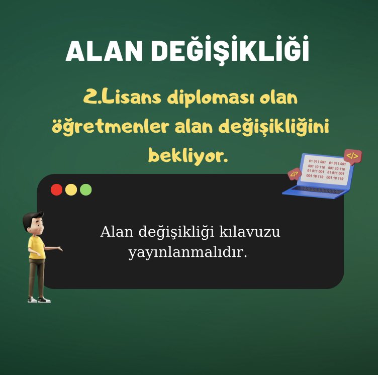 <a href="/prof_mahmutozer/">Mahmut Özer</a> Sayın Bakanım  alan değişikliği takvimi hakkında müjdeli haberi bekliyoruz lütfen sesimizi duyun <a href="/tcmeb/">Millî Eğitim Bakanlığı</a> <a href="/_aliyalcin_/">Ali YALÇIN</a> @latif_selvi