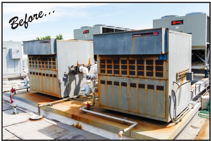 ENECONCorp's tweet photo. Without the ability to grit blast, all critical rooftop equipment was protected with ENESEAL CR. The building management was so impressed with these results that future applications have already been scheduled.

#corrosion #erosion #repairdontreplace
https://t.co/LAIC5IouT0 https://t.co/lyq8irJOVB