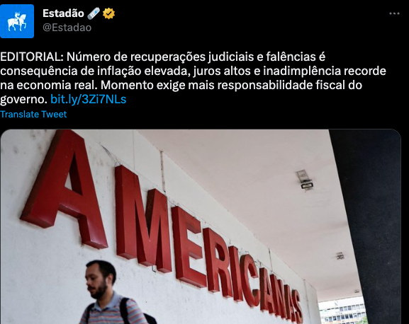 Empresa privada, parte do maior grupo de Investimentos do Brasil, de donos Bilionarios, comete fraude contabil a levando a falencia, deixa 47B em dividas e pro Estadão ta faltando o que?

RESPONSABILIDADE FISCAL DO GOVERNO!!

Serio mesmo gente.