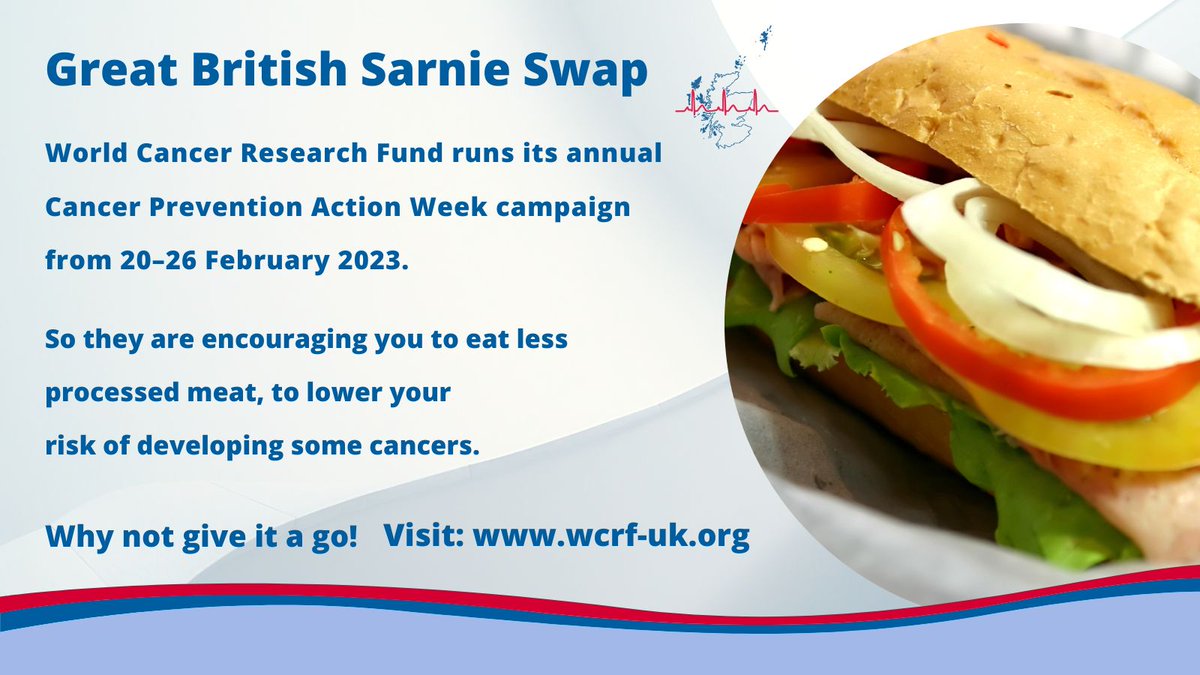 The Great British Sarnie Swap is part this year's Cancer Prevention Action Week, which raises awareness of cancer risk and cancer prevention - 40% of cancer cases being preventable.  
Why not give #SarnieSwap a go!
Learn more at:
wcrf-uk.org/preventing-can…