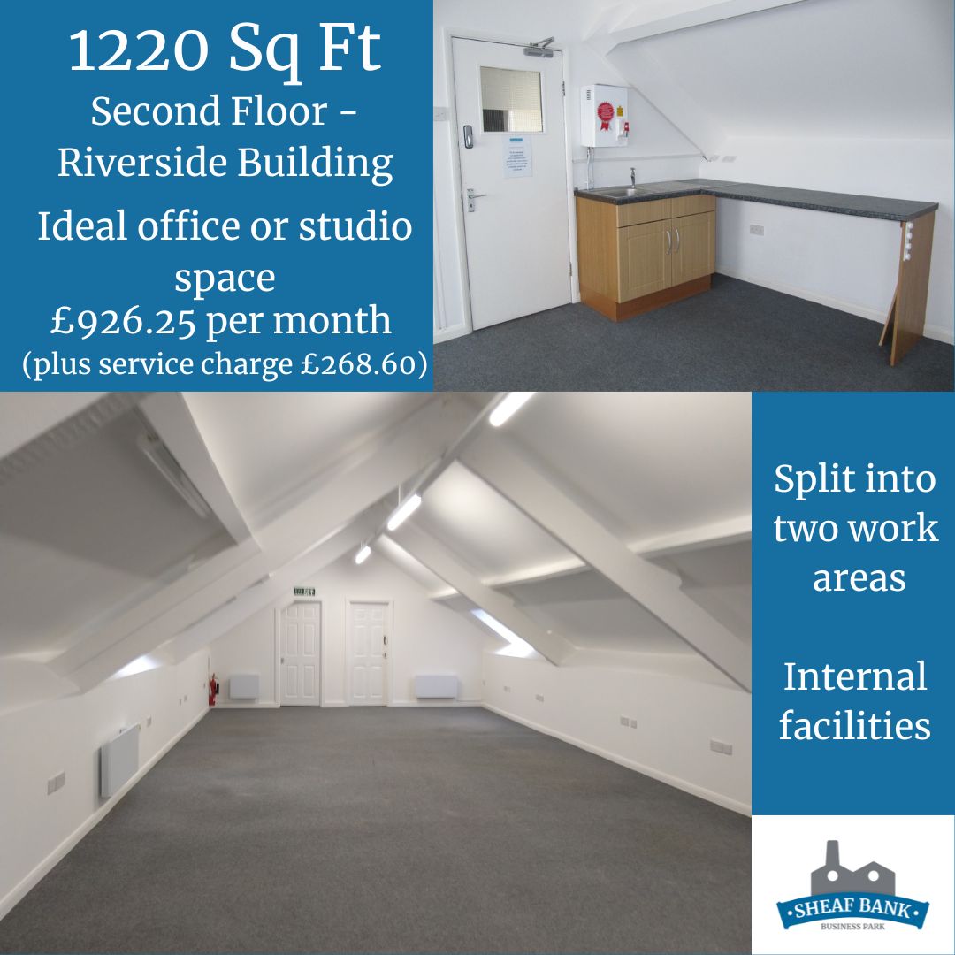 SheafBank's tweet image. We have these lovely units available in the Riverside Block. They would all be suitable for offices, or studios. R4b would be ideal for a 'goods in and out' business as it has wide doors and level access to the loading bay. 
#sheffieldissuper #office #studio #smallbusinessuk