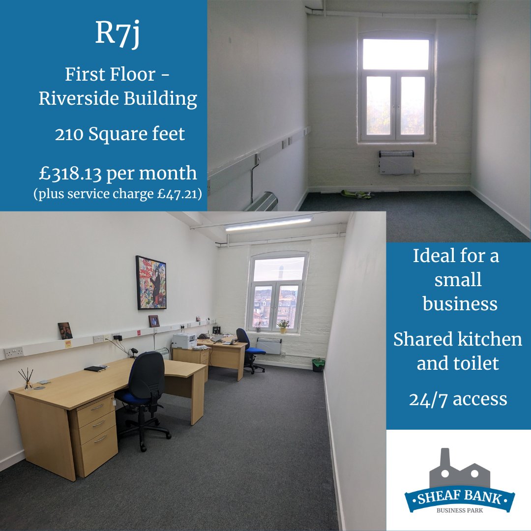 SheafBank's tweet image. We have these lovely units available in the Riverside Block. They would all be suitable for offices, or studios. R4b would be ideal for a 'goods in and out' business as it has wide doors and level access to the loading bay. 
#sheffieldissuper #office #studio #smallbusinessuk