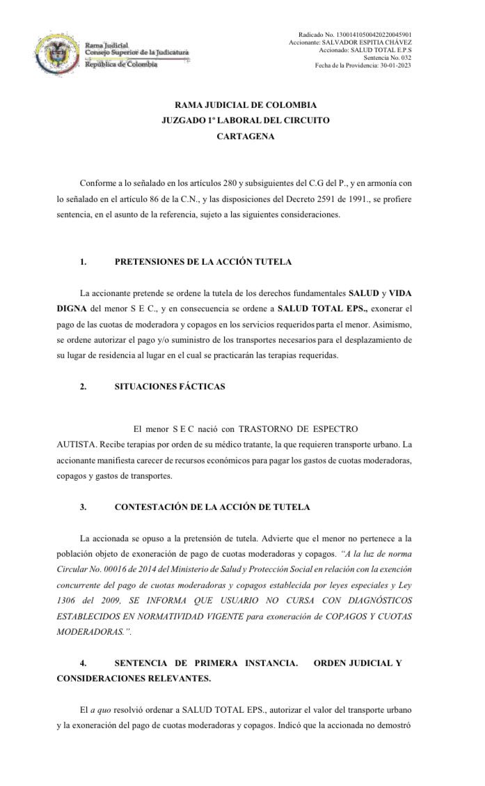 ethics_law's tweet image. This is a decision by a Colombian court in Cartagena (dated January, 30, 2023).
As far as we know, it is the first time that a judicial decision has been taken by explicitly resorting to #ChatGPT @sama @OpenAI.  The Court poses a series of specific questions to #ChatGPT