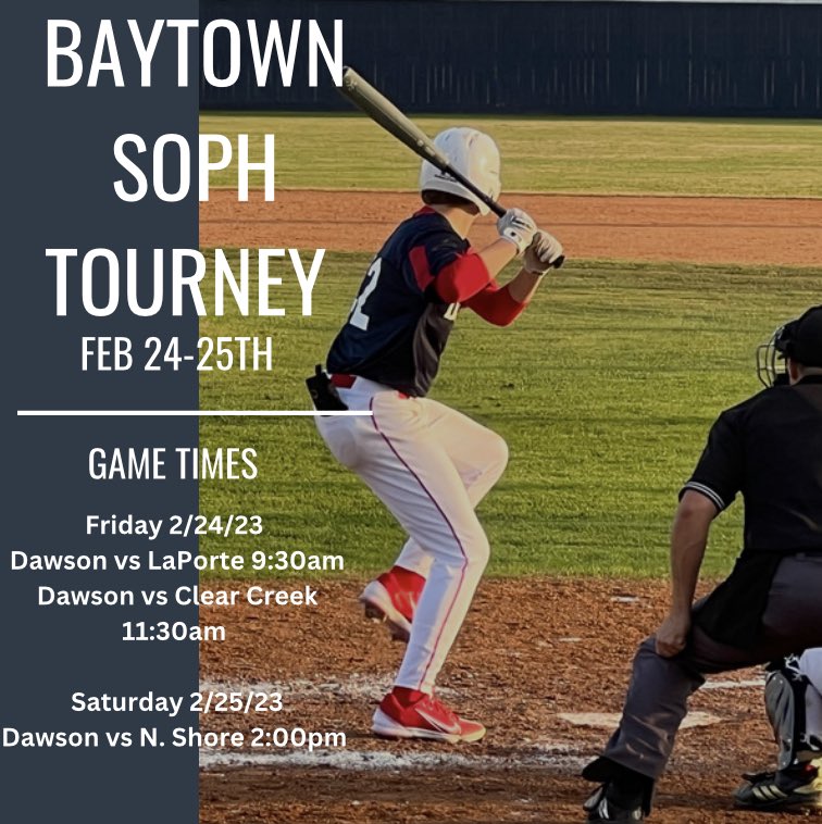 dawson_baseball's tweet photo. Soph tournament season starts tomorrow.
2 games Friday
1 game Saturday
Sterling High school
300 W.Baker rd Baytown, TX 77521
Ticket link
https://t.co/Iw3VAPiLHX
Let’s Go Eagles!!
#dawsoneaglesbaseball #sophseason #letsgoeagles #baseballishere #family https://t.co/T64O9AWcVa