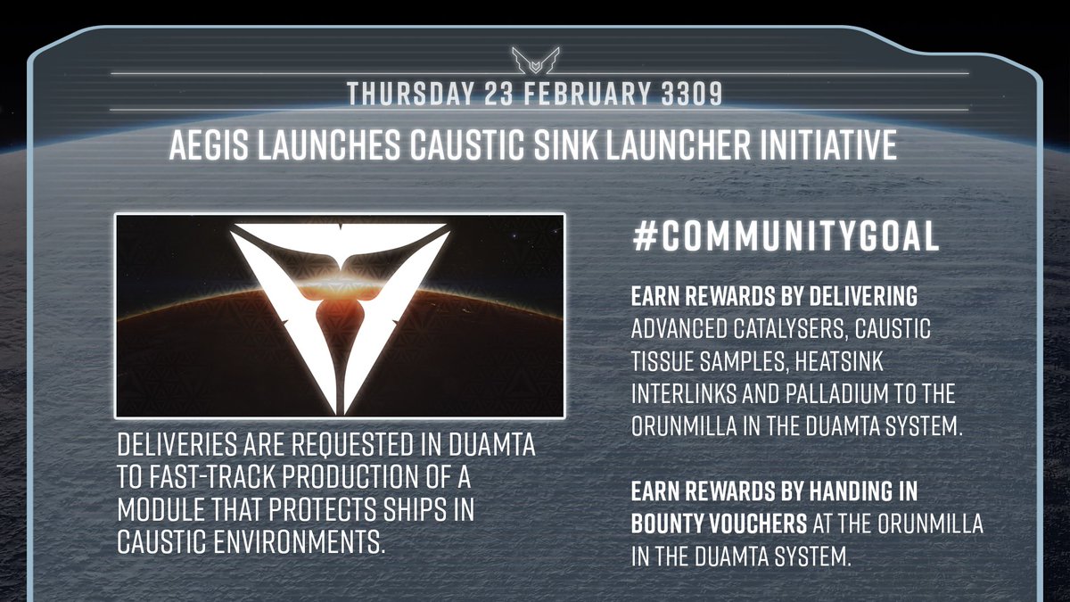 📰 Deliveries are requested in Duamta to fast-track production of a module that protects ships in caustic environments.

🔗 elitedangerous.com/news/galnet/ae…