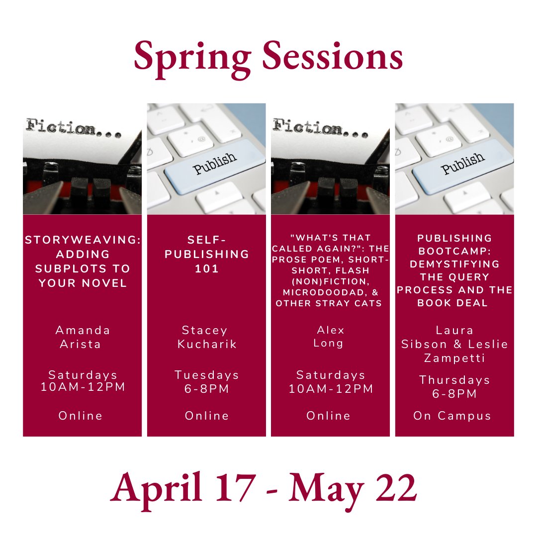 RosemontPublish's tweet photo. We're looking to Spring and these fabulous sessions to grow your writing career. Which are you excited to take?
https://t.co/S0e7hw7l67
#writing #fiction #fictionwriting #publishing #WritingCommunity #publishingcommunity #phillyauthor #authorcareer #phillywriting https://t.co/7aaa3xb9m6