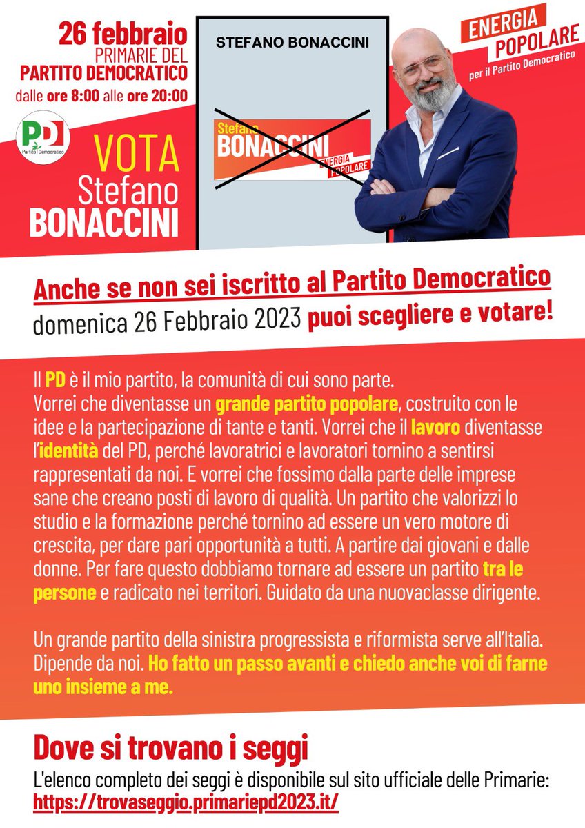 d_guazzellisp's tweet photo. Promemoria in vista delle #PrimariePD del 26 Febbraio.

🔴 Si vota dalle 8 alle 20.

🔴 Trova il tuo seggio su https://t.co/cx6grxo28O

#bonaccinisegretario #bonaccinisegretario https://t.co/xQ6PAuk3IP