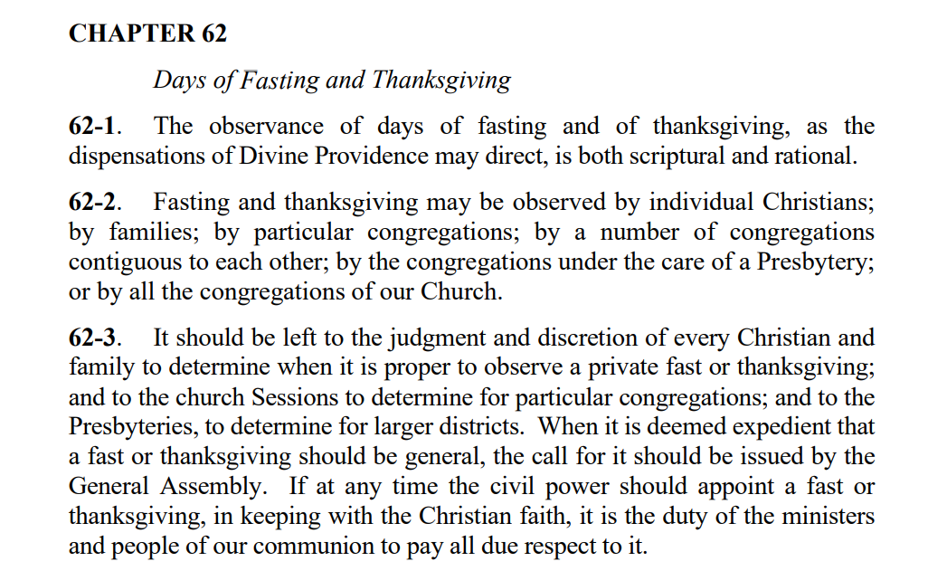 PCA says the civil power can call on you to fast. Also Sessions