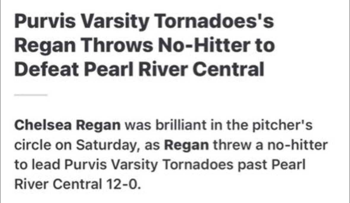 Unity16URye's tweet photo. 2025 RHP CHELSEA REGAN started out her school ball season on 🔥🔥🔥. Congratulations to Chelsea and her Purvis HS teammates on the NO-HITTER to start the season . Keep working ladies ! https://t.co/z3thWOaGBG