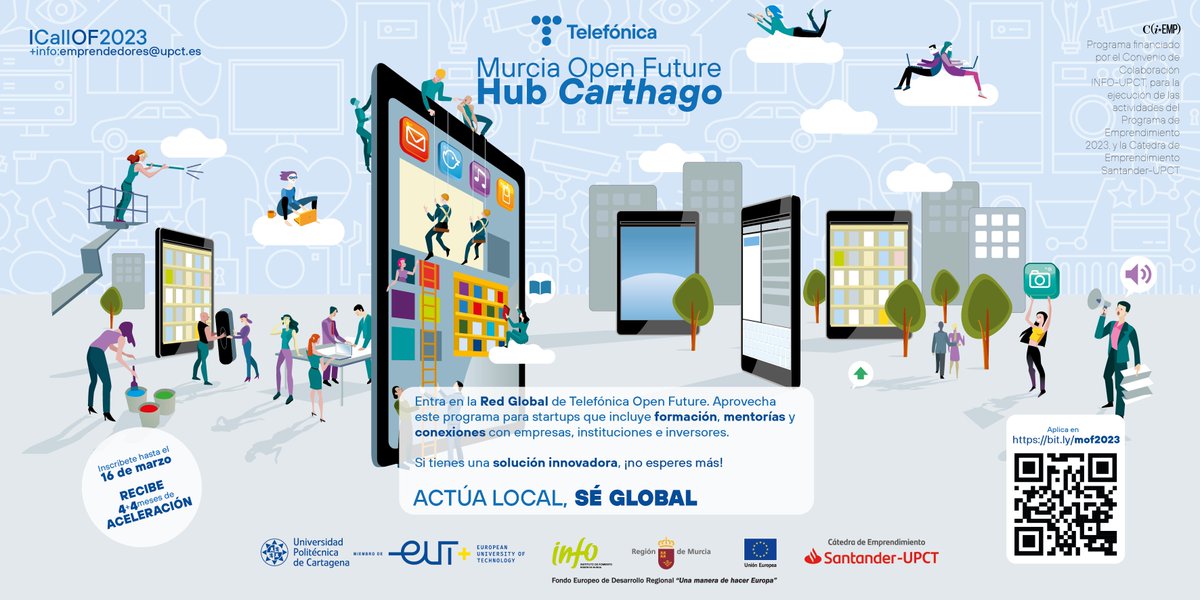 talentUPCT's tweet photo. ⏰Tic tac...
🚀Ya falta menos para que se cierren las inscripciones para participar en el #hubCarthago de @OpenFuture_
🏢Desde @telefonica, @infoRMurcia y @UPCTnoticias queremos ayudar a impulsar tu proyecto
➡️Aplica hasta el 16 de noviembre en https://t.co/apt1vUMO3y https://t.co/hKmQwpNl5F