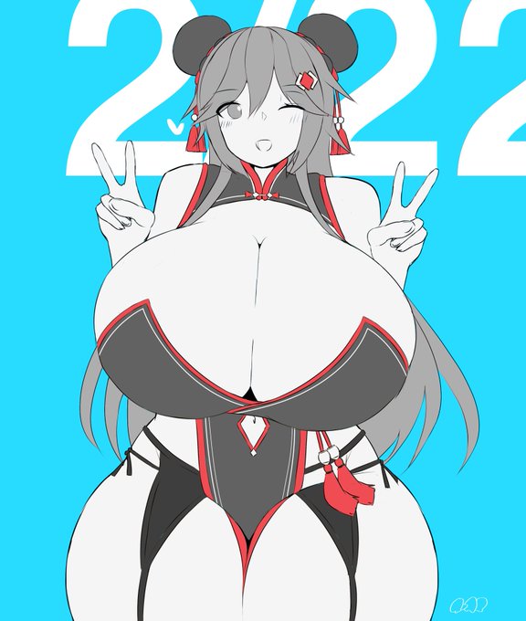 2月22日はVRChatを始めてちょうど1年でした的な記念らくがきです。自分がよく使用してるアバターを描きました。とにかくでかいのでよく乳を叩かれる 