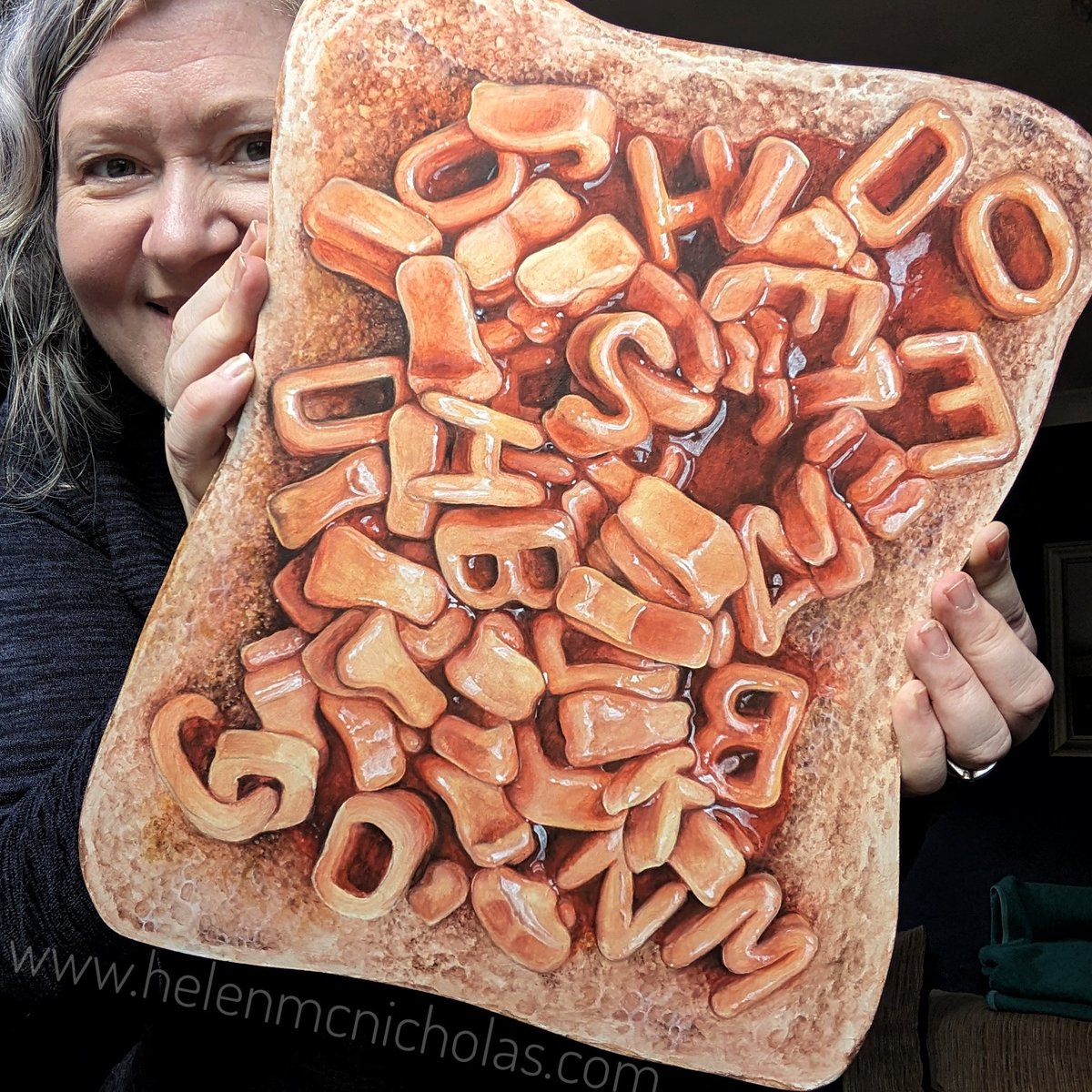 HelenMcNich's tweet photo. Soooo nearly finished! More toast details to finish off plus a few bits of alphabetti spaghetti - can you spot the unfinished few?..
#painting #art #artist #ArtistOnTwitter #toast #ontoast #alphabettispaghetti https://t.co/ZFeW0fAEg6