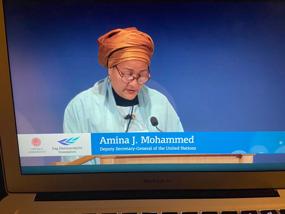 Following the @DagHammarskjold annual lecture from home, @AminaJMohammed speaking at @uppsalauni on very pertinent & timely topic : ‘Strength in our common humanity.’