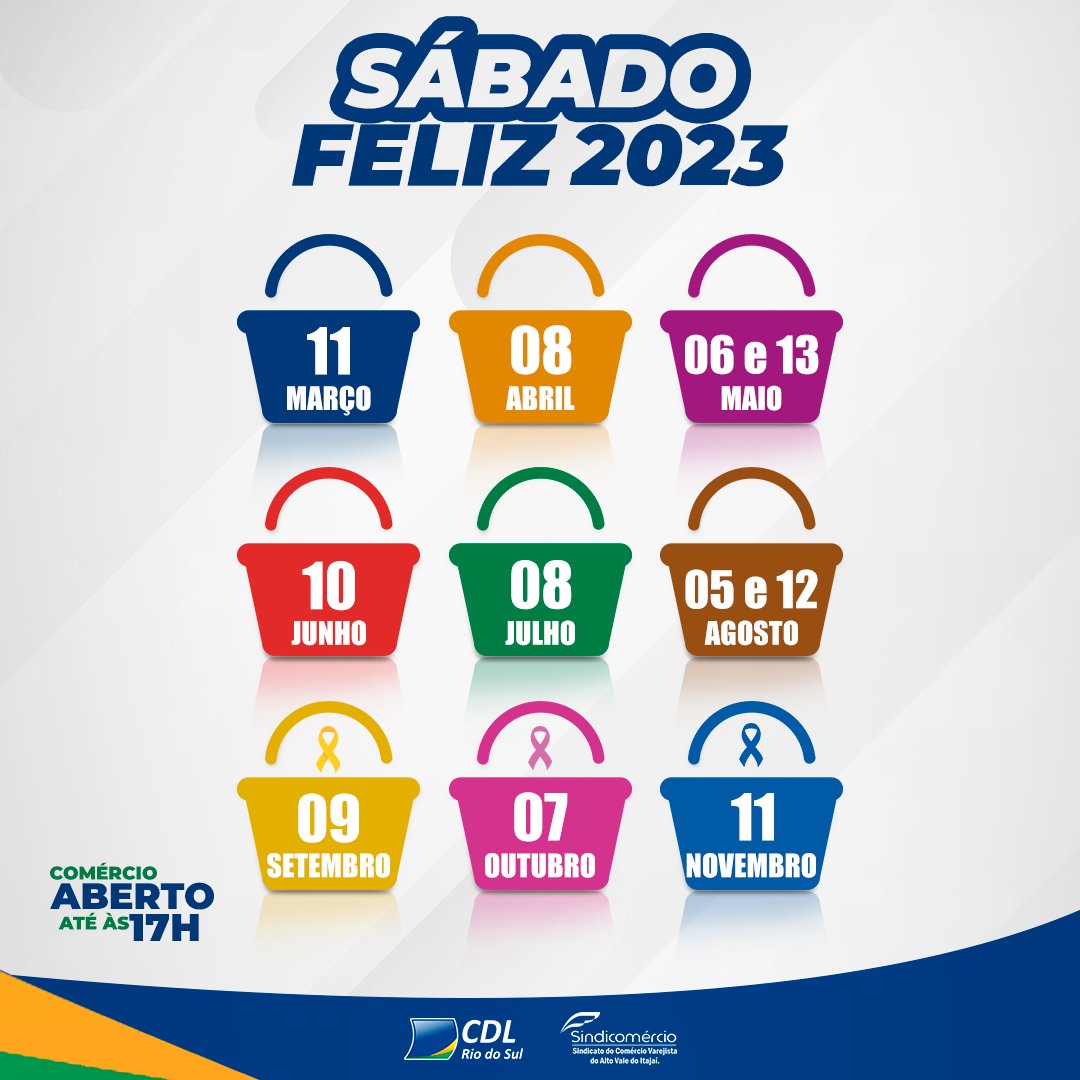 CDLRiodoSul's tweet photo. calendário dos Sábados felizes de 2023! https://t.co/vv87iPVeeq