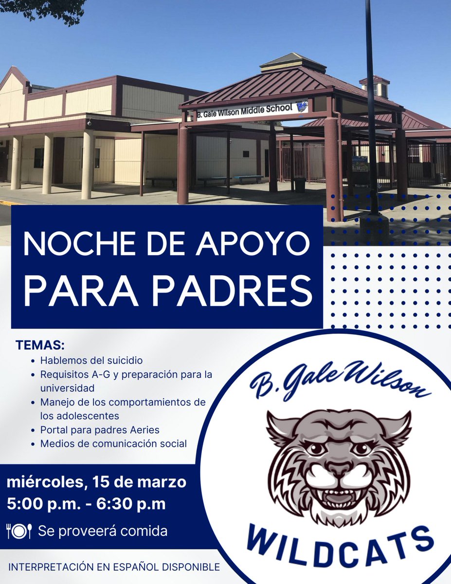 Join us for our parent support night on March 15th! 🐾
We will have a variety of workshops on important topics affecting our students and families. Space is limited - please RSVP!
RSVP here: parentsquare.com/feeds/18464112