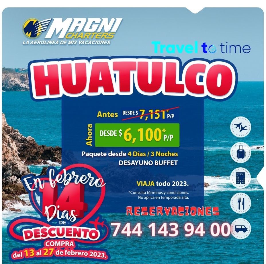 Consulta esta promoción #Huatulco  Incluye Hotel desayuno buffet- vuelos redondos - traslados. Informes 📲 744-143-94-00