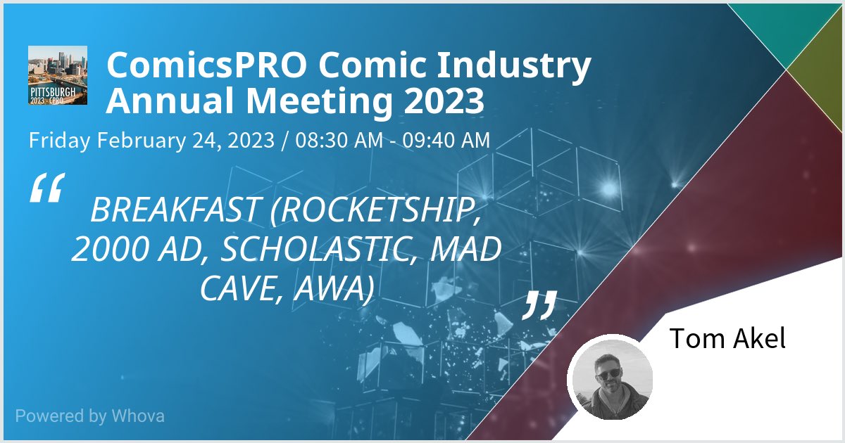 tomakel's tweet image. I am speaking at ComicsPRO Comic Industry Annual Meeting 2023. Please check out my talk if you're attending the event! #COMICSPRO #COMICSPRO2023 #COMICSCONFERENCE2023 #CPROPITTSBURGH - via #Whova event app