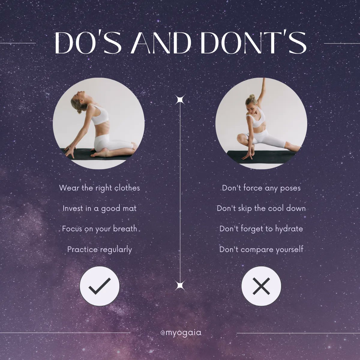 Get the most out of your yoga practice 🧘‍♀️ Learn about the do's and don'ts in yoga #YogaTips #FindYourFlow #Namaste #myogaia #yoga #morningroutine #wellness #meditation #yogapractice #yogainspiration #love #yogalife #yogaeverydamnday #yogi #mindfulness #yogateacher #yogalove