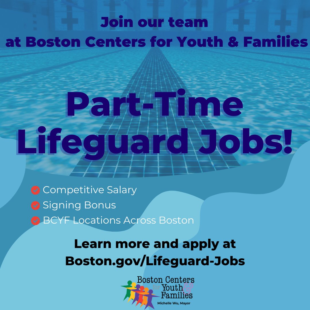 📢Big news! Part-time lifeguard jobs are now available. Competitive salary and signing bonus. Learn more and apply at Boston.gov/Lifeguard-Jobs.