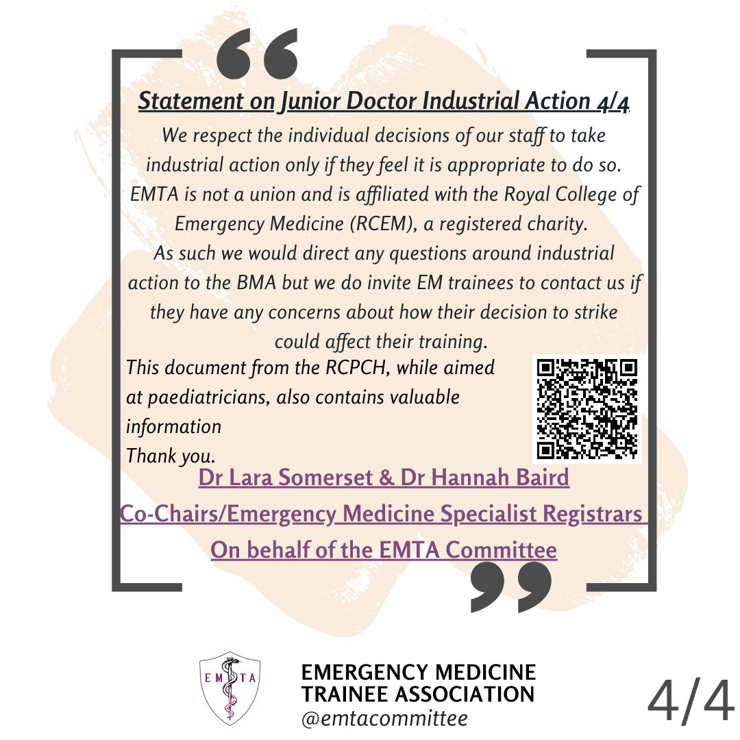 EMTA (@emtacommittee) on Twitter photo EMTA Statement on Industrial Action. 📢
Please see our statement in response to the recent ballot of BMA members.
To read the full statement please see:
emtacomms.us.to/?l=ia_statement
<a href="/RCollEM/">Royal College of Emergency Medicine</a> @EMkeenbean <a href="/hannahbaird88/">Hannah Baird</a> <a href="/EMTAevents/">EMTA</a>
You can reach us at emta@rcem.ac.uk EMTA Statement on Industrial Action. 📢
Please see our statement in response to the recent ballot of BMA members.
To read the full statement please see:
emtacomms.us.to/?l=ia_statement
<a href="/RCollEM/">Royal College of Emergency Medicine</a> @EMkeenbean <a href="/hannahbaird88/">Hannah Baird</a> <a href="/EMTAevents/">EMTA</a>
You can reach us at emta@rcem.ac.uk