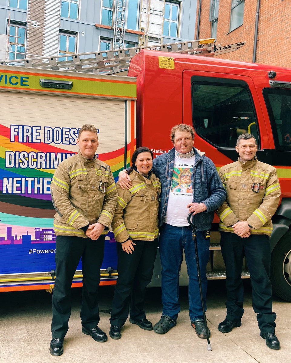 Today Jeff met some of the team from Blue Watch crew at Temple Fire station, Bristol who saved his life. ITV Westcountry were there to capture the moment, watch tonight at 6PM! 

Thank you to the whole crew, our heroes❤️

#bigjeff #itvnews #fireandrescue