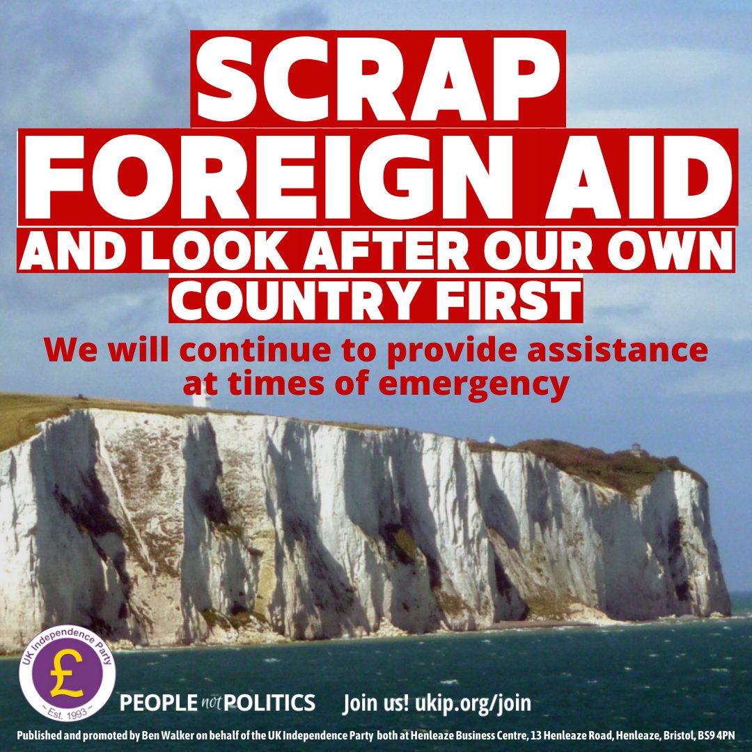 UKIP's tweet image. It’s time to scrap foreign aid and help those in Britain who’re struggling to pay their bills and put food on the table.