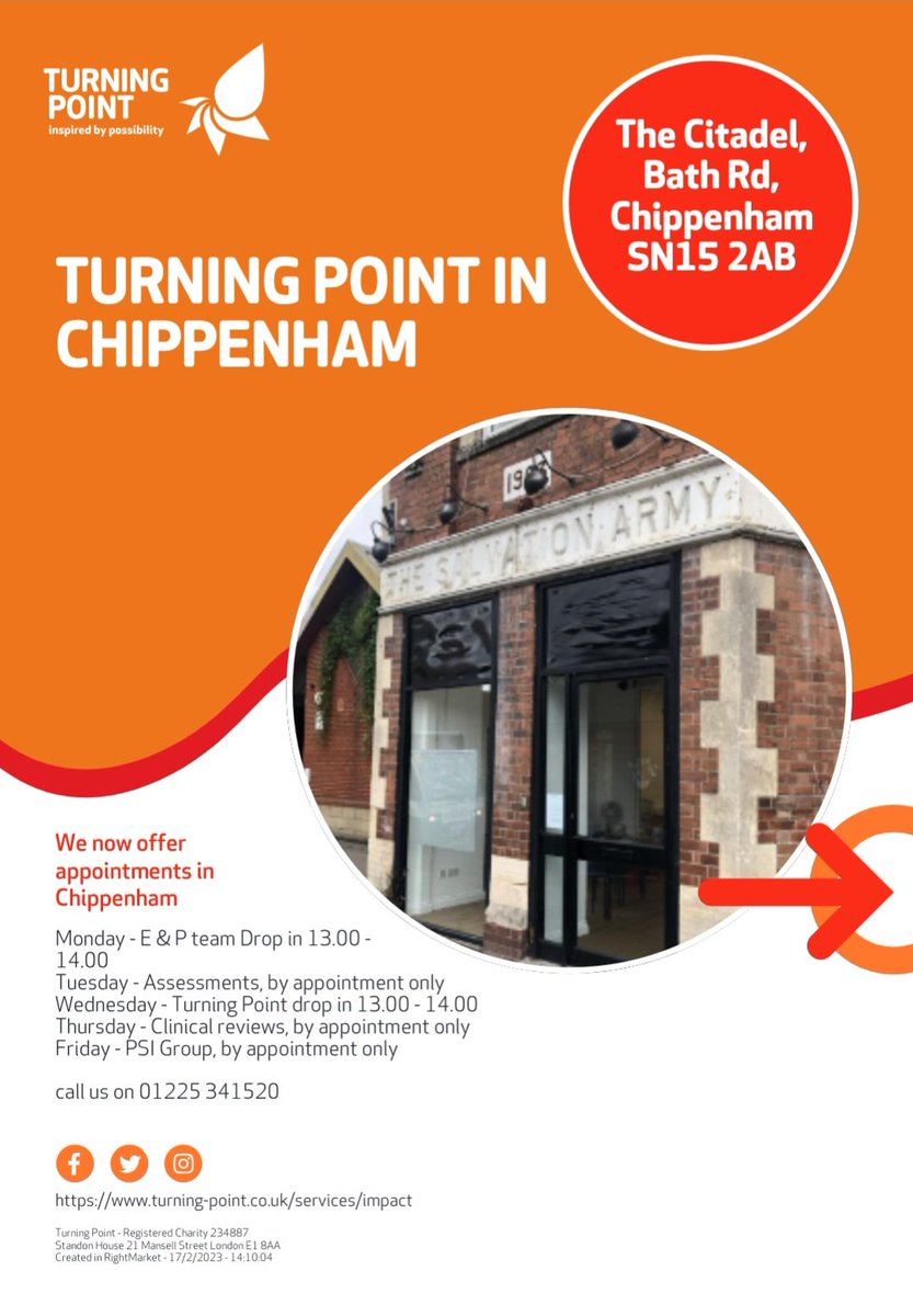 Excited to share that we are now offering appointments &amp; drop in, in Chippenham again. Please see poster for details. 
#outreach #chippenham #dropin #appointments #BBV #iTest #advice #information #recovery #naloxone 
<a href="/PHWiltshire/">Public Health Wiltshire</a> <a href="/ChippenhamHub/">ChippenhamHub</a> <a href="/OneChippenham/">One Chippenham</a> <a href="/TurningPointUK/">Turning Point - Social Enterprise 💙</a>