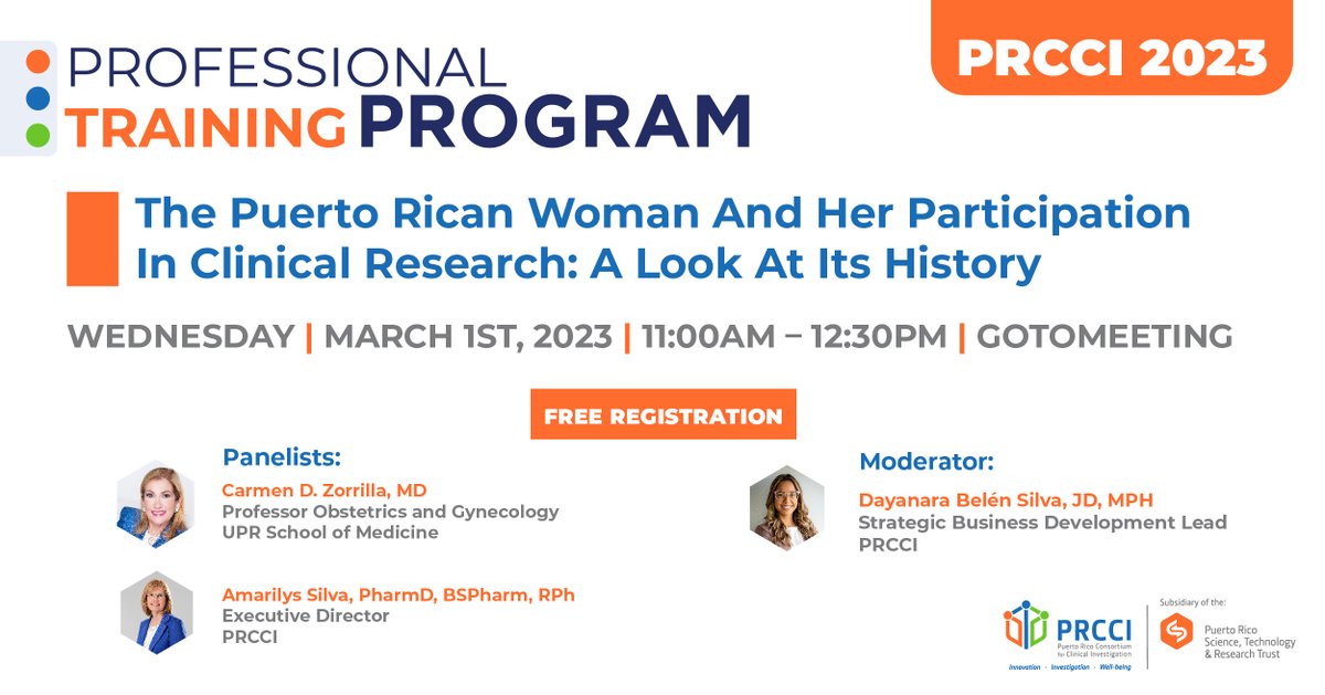 PRCCINEWS's tweet photo. REGISTER NOW! In the "Puerto Rican women and their participation in clinical research: A look at history" webinar | March 1, 2023 | Wednesday | 11:00 a.m. – 12:30 p.m. | Virtual modality through GoToMeeting
Sign up for free: https://t.co/BHWsGkkmvZ 
Info: mitzy.gonzalez@prcci.org https://t.co/N084U7LA1t