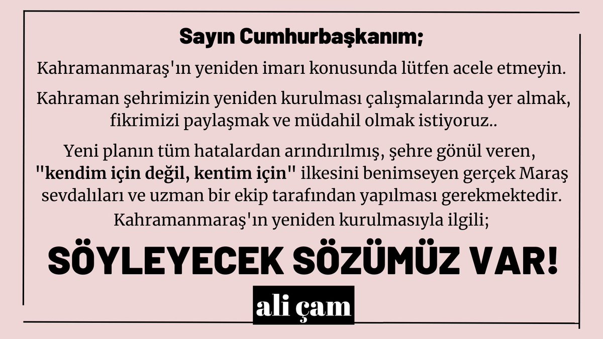 Ali Çam (@alicam2004) on Twitter photo Kahramanmaraş Yeniden Kuruluyor! Bu defa seyretmeyeceğiz. Kahraman şehrimizin yaşanabilir bir kent olması için elimizden geleni yapacağız. Kahramanmaraş için söyleyecek sözümüz var Hatay'da 5 Fox TV'ye Deprem Ağı Sivas'ın Gürün SON DAKİKA
<a href="/RTErdogan/">Recep Tayyip Erdoğan</a> <a href="/murat_kurum/">Murat KURUM</a> <a href="/fuatoktay/">Fuat Oktay</a> Kahramanmaraş Yeniden Kuruluyor! Bu defa seyretmeyeceğiz. Kahraman şehrimizin yaşanabilir bir kent olması için elimizden geleni yapacağız. Kahramanmaraş için söyleyecek sözümüz var Hatay'da 5 Fox TV'ye Deprem Ağı Sivas'ın Gürün SON DAKİKA
<a href="/RTErdogan/">Recep Tayyip Erdoğan</a> <a href="/murat_kurum/">Murat KURUM</a> <a href="/fuatoktay/">Fuat Oktay</a>