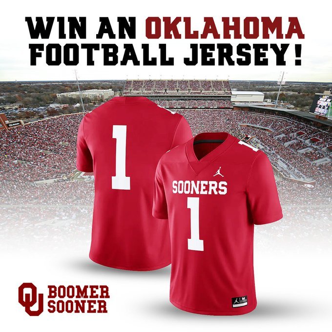 RedDirtMediaCo's tweet photo. Who wants the NEW Oklahoma 🏈 jersey❓

Announcing the winner tomorrow‼️

1⃣ lucky person who... 

Subscribes to our OU Sports Newsletter 
👉 https://t.co/An6ucbdlsN

RTs &amp; Tags a fellow Sooner... 👀

Will be eligible to WIN!!!

(Must be following)

#boomersooner #sooners #OUDNA https://t.co/JPz2Fc79QQ